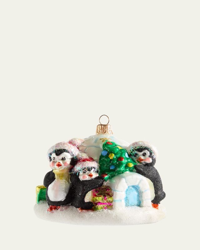 Igloo with Penguins Christmas Ornament